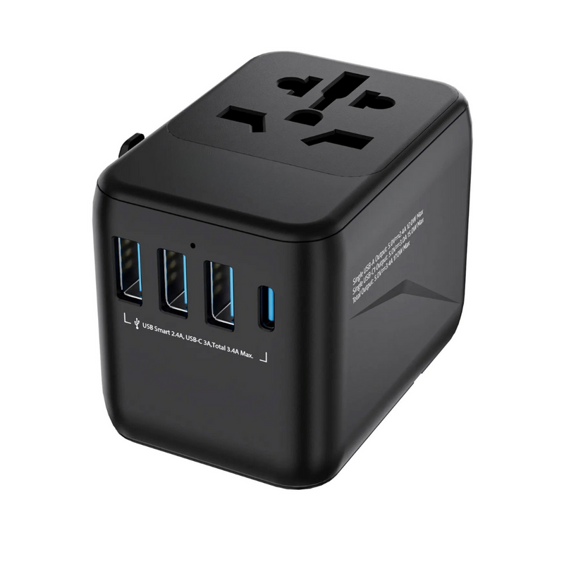 Adaptador Universal de Tomada com 3 Portas USB, 1 Tipo-C