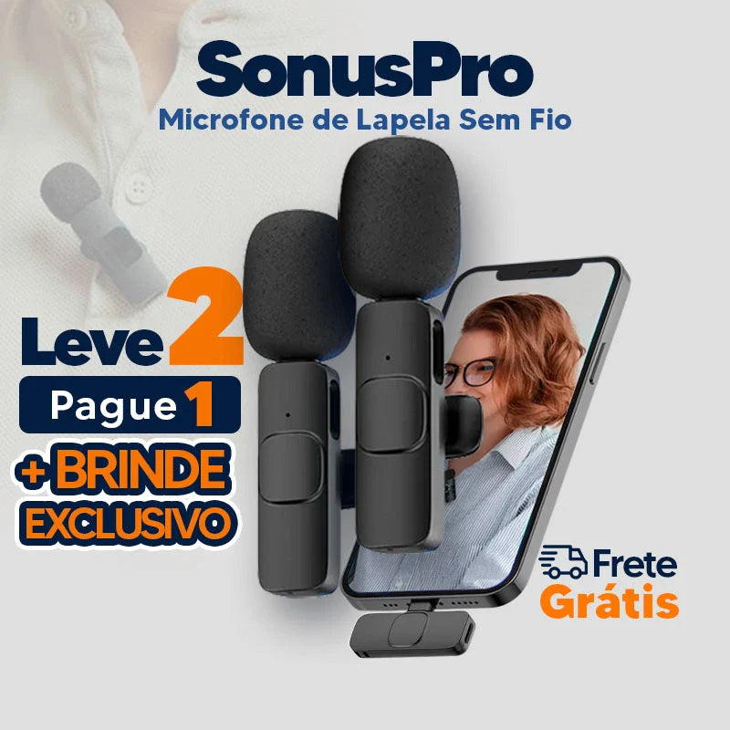 SonusPro - Microfone de lapela sem fio | LEVE 2 PAGUE 1